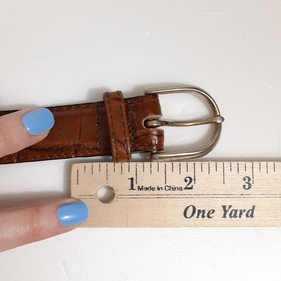 Vintage Gator Croco Leather Belt Cowhide Chestnut Brown Western Cowgirl Women 34 main image 5
